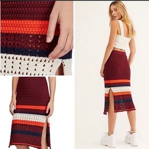 Free people far from here crochet mid skirt. never worn XS